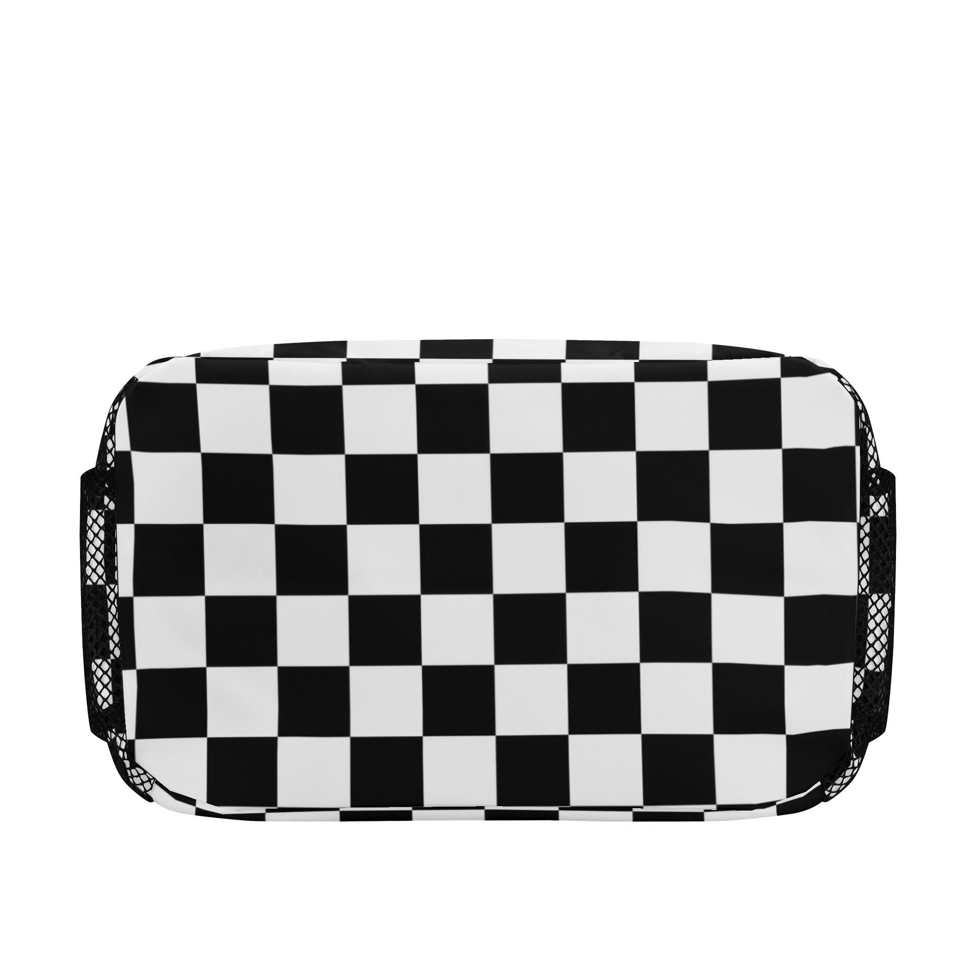 Checkered Lunch Box Bag, Black White Check Cute Food Container 