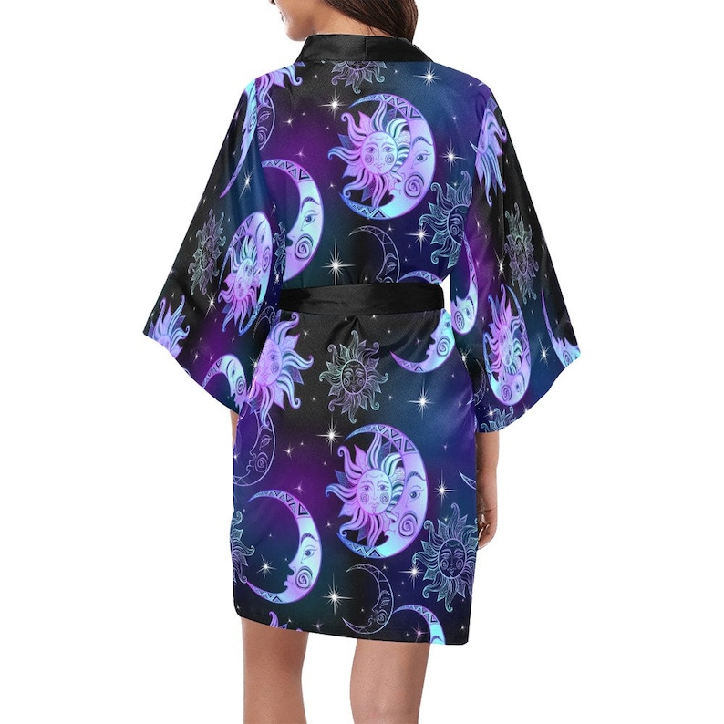 Sun Moon Kimono Robe, Stars Print Purple Oriental Constellation ...
