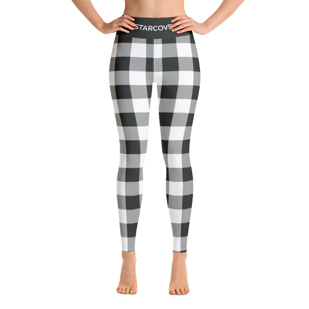 Buffalo Plaid Yoga Leggings Pants Black 