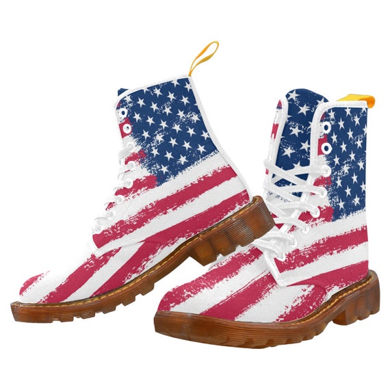 Combat Boots,American Flag Element Boots,Red and White Stripes,Stars,Ink Painting,XZ190901060