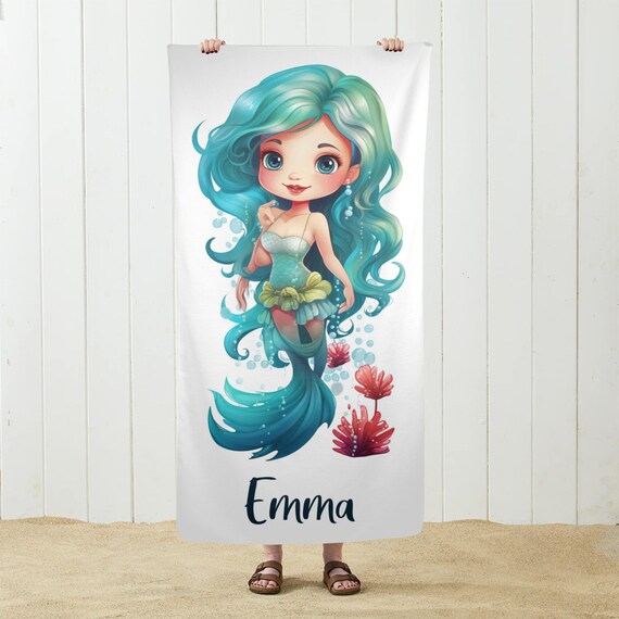 NIBESSER Telo Mare Personalizzato con Nome Asciugamano Mare Adulto Bambini Microfibra Leggero Telo Mare Antisabbia ad Asciugatura Rapida Asciugamano da Spiaggia Morbido, Sirena 1, 76x152 cm