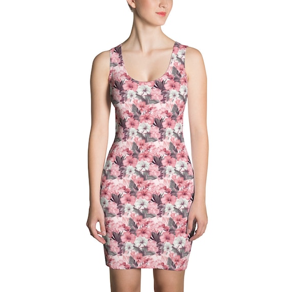 Pink floral bodycon dress hot sale