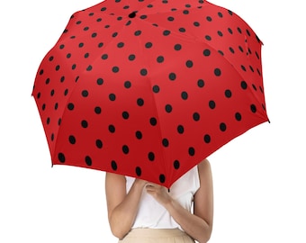 Black Red Polka Dot Umbrella, Ladybug Golf Semi-Automatic Sun Beach Rain Parasol Large Compact Travel Windproof Designer Luxury Folding