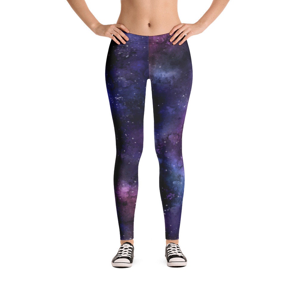Galaxy Purple Women Leggings, Yoga Outer Space Print Pants Cosmic Celestial  Constellation Workout Festival Leggings 
