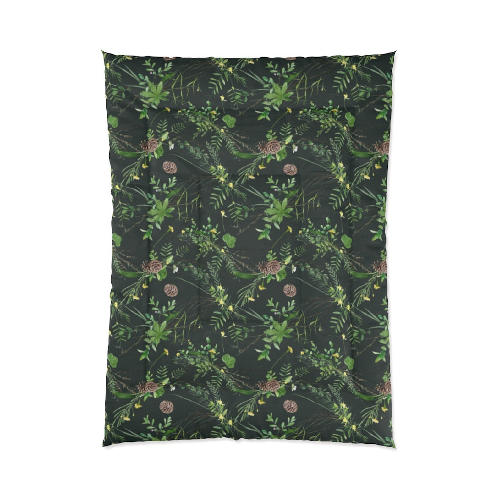 Dark Green Leaves Forest Bed Comforter Farmhouse King Queen Etsy