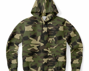 Green Camo Hoodie, Camouflage Pullover Men Women Guys Ladies Adult Aesthetic Graphic Cotton Hooded Sweatshirt with Pockets
