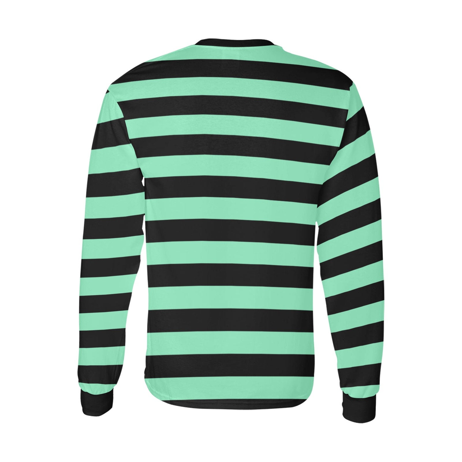 Black Green Men Long Sleeve Striped Tshirt, Graphic Vintage
