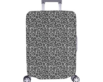 Capa de bagagem de leopardo cinza, protetor de bolsa de mala com estampa animal lavável grande e pequeno envoltório presente de viagem