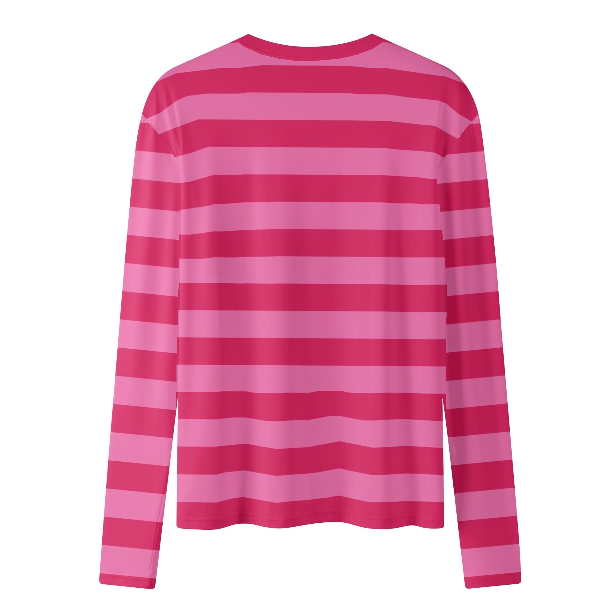 ピンクと赤のストライプ柄レディース長袖Tシャツ、デザイナー