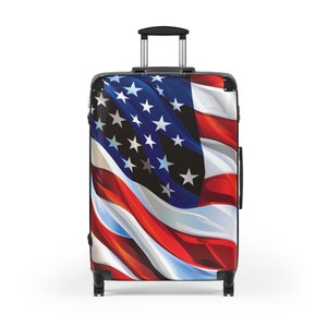 American Flag Suitcase Luggage, USA Art Carry On 4 Wheels Cabin Travel Small Large Set Rolling Spinner Lock Decorative Hard Shell Case