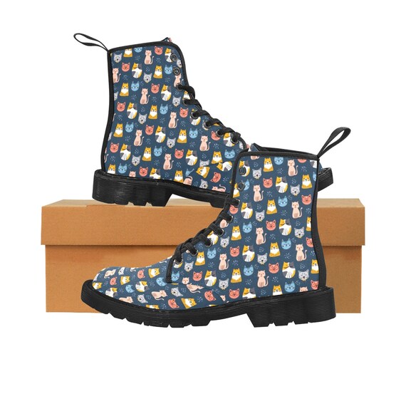 Cat Women Combat Boots Colorful Kittens 