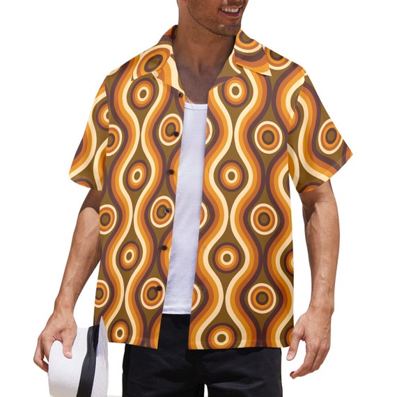 70s Men Big Collar Shirt, Brown Retro Vintage 1970s Disco Vintage