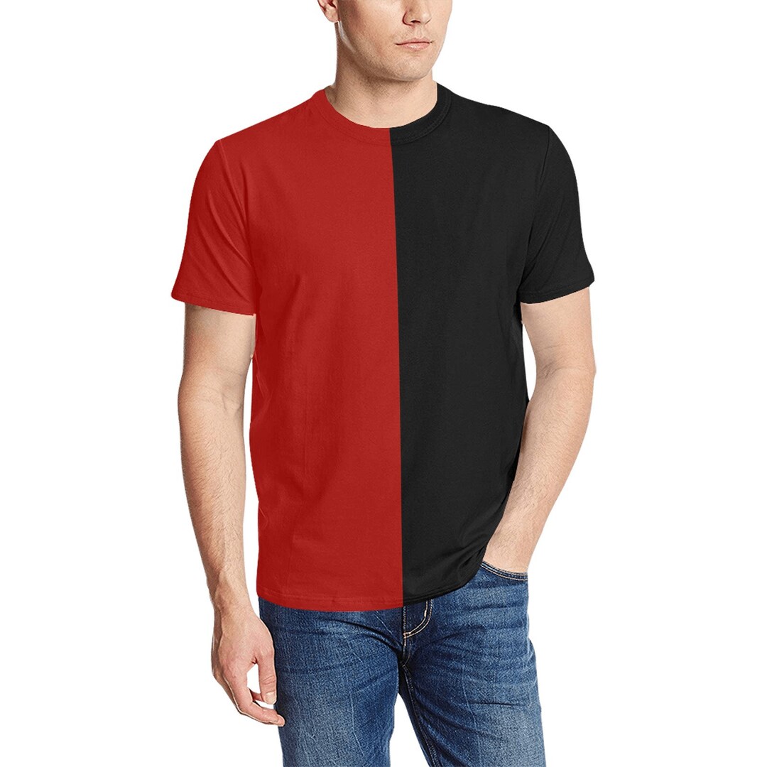 ハーフブラックハーフレッドTシャツ、カラーブロックスプリット2