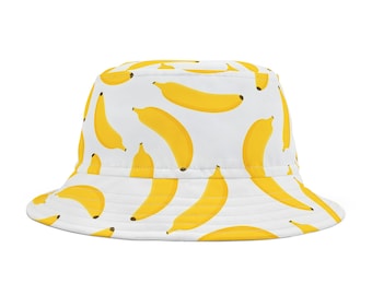 Banana Bucket Cap Hat, White Beach Cool Women Men Golf Retro
