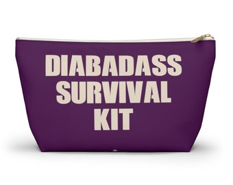 Diabadass Survival Kit Bag, Diabetes Bag, Fun Diabetic Supply Case, Cute Carrying Case Gift, Purple Accessory Zipper Pouch Bag w T-bottom