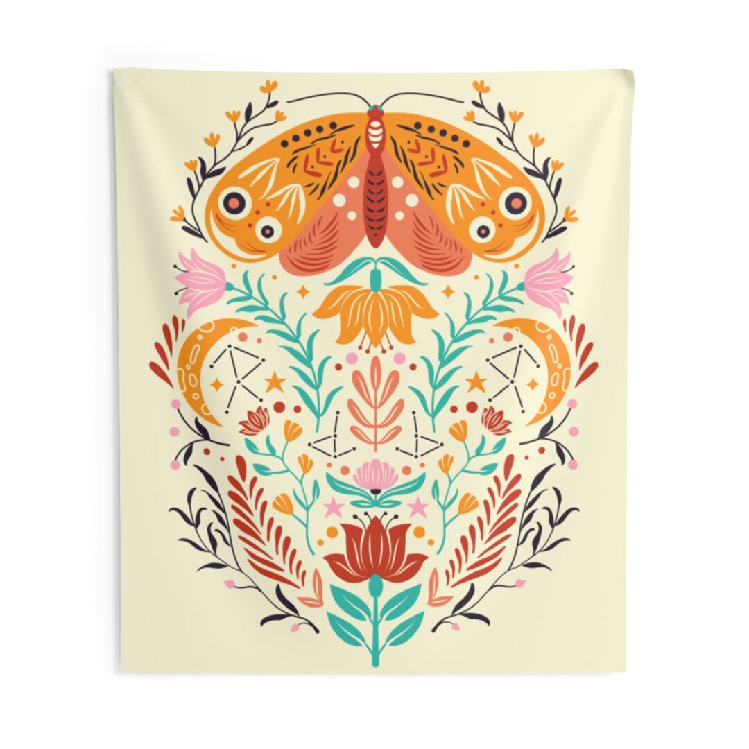Boho Butterfly Tapestry, Floral Vintage Colorful Vertical Indoor Wall