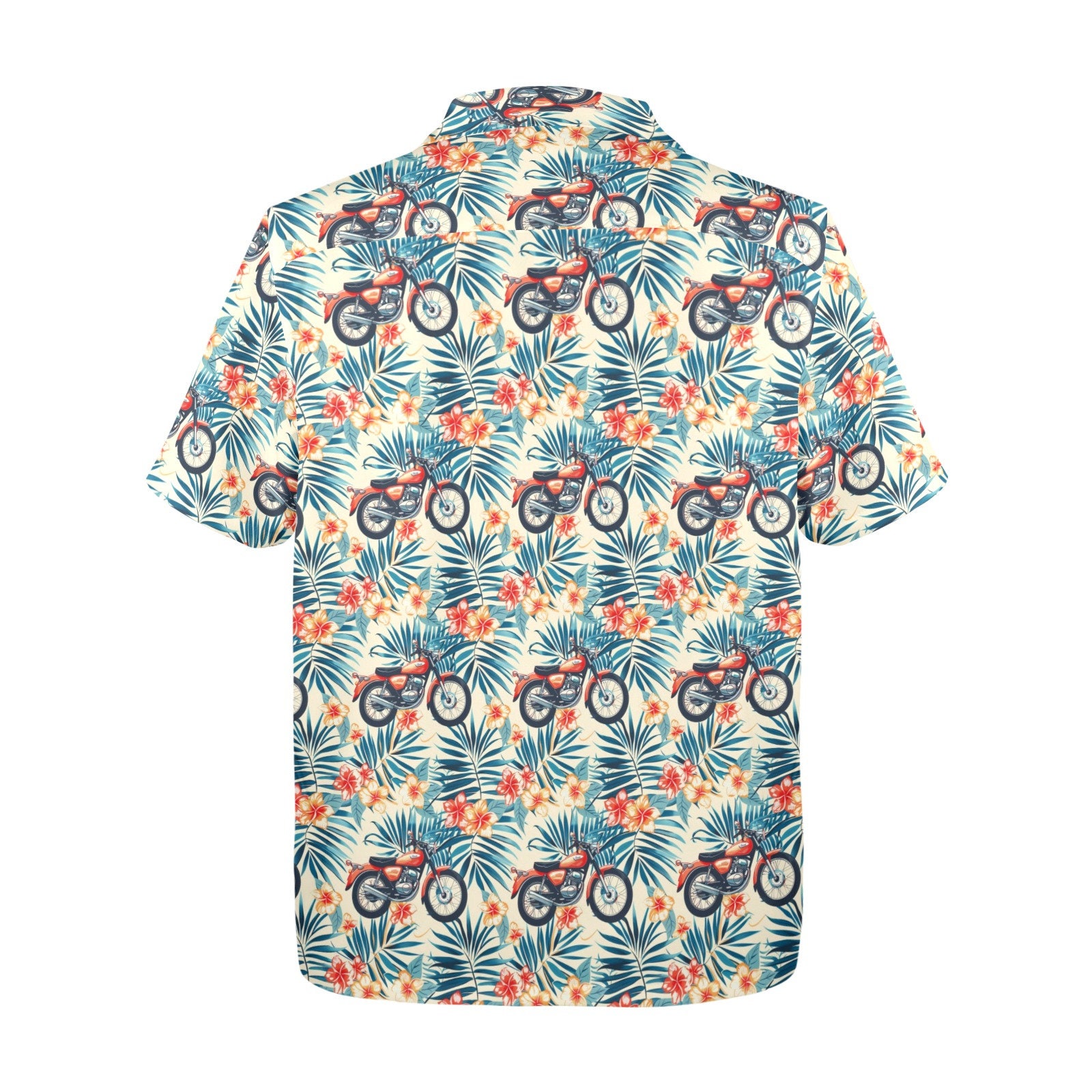 Motorcycle Men Hawaiian shirt, Bike Floral Leaves Beach Blue