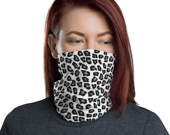 Schnee Leopardenmuster Gesichtsmaske Waschbares Halstuch, Schwarz Weiß Tier Wiederverwendbarer Mundschutz, der Halswärmer Bandana Schal bedeckt