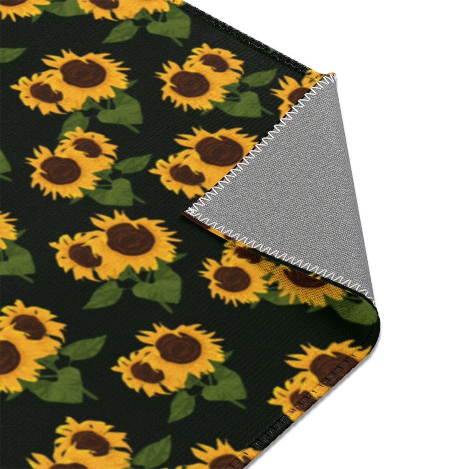 Yellow Sunflower Print Round Rug