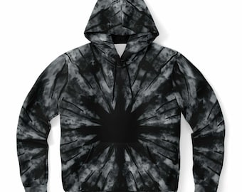 Black Grey Tie Dye Hoodie, Pullover Men Women Adult Aesthetic Graphic Cotton Hooded Sweatshirt with Pockets Designer Plus Size