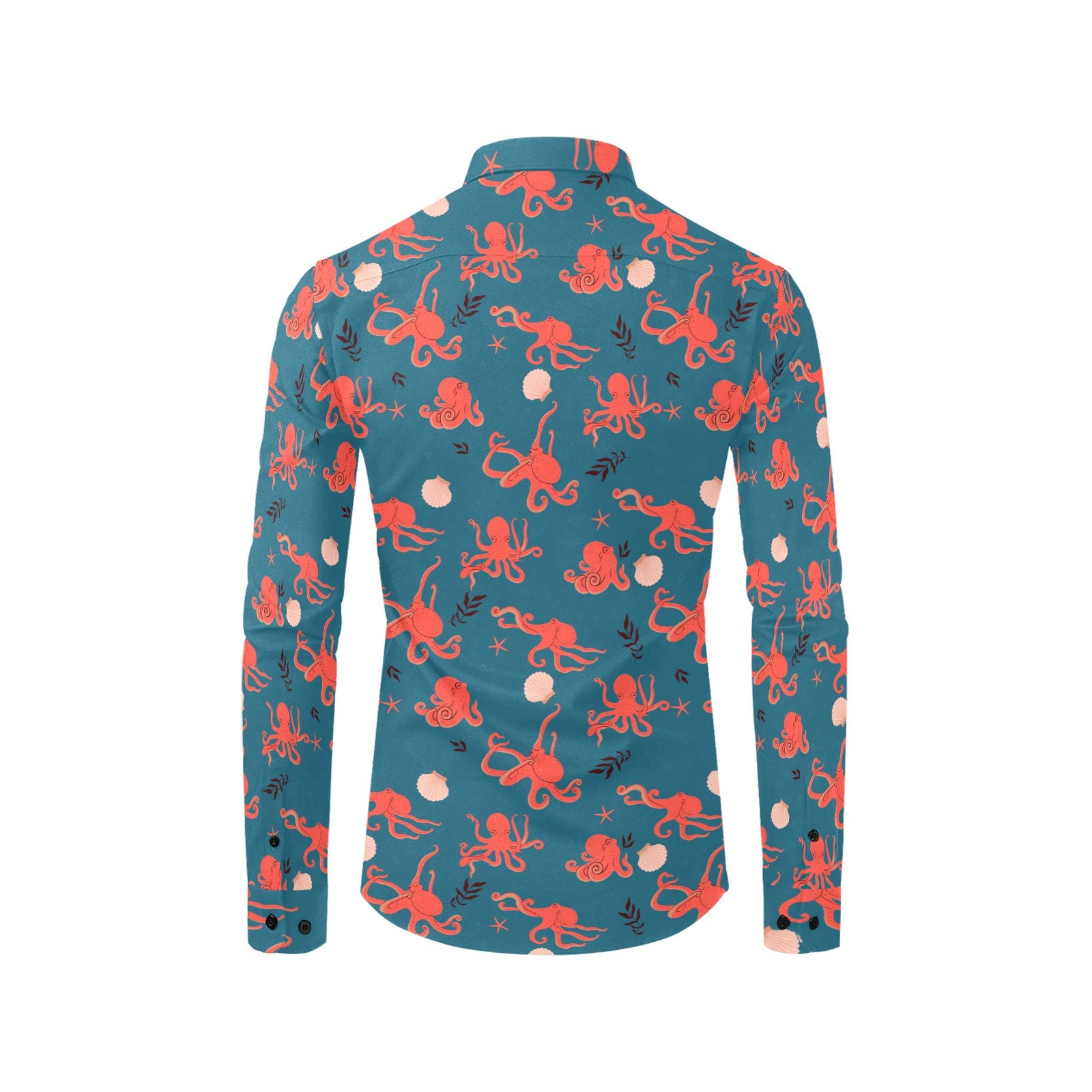 Octopus Men Button up Shirt, Long Sleeve Kraken Marine Animals Beach ...