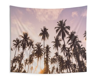 Palm Trees Tapestry, Pink Sunset Tropical Landscape Indoor Wall Art Hanging Tapestries Large Small Decor Home Dorm Room Gift