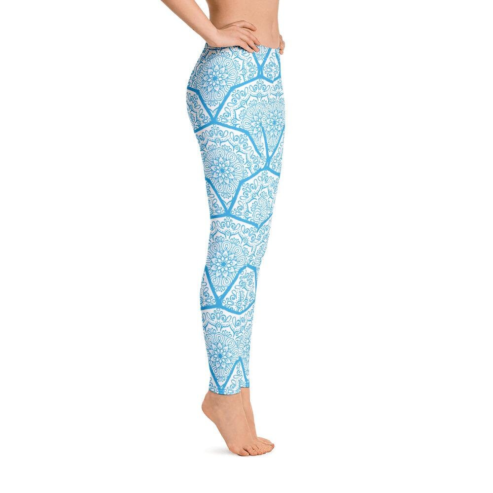 Aqua Blue Mandala Leggings Lotus Geometric Printed Yoga Pants | Etsy