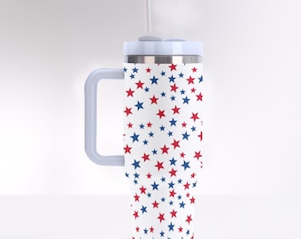 Rot-weiß-blaue Sterne 40-Unzen-Becher mit Griff-Stroh, amerikanischer USA Patriotischer Edelstahl-Schalen-Reise-Becher-Kaffee Insulierte Sublimation