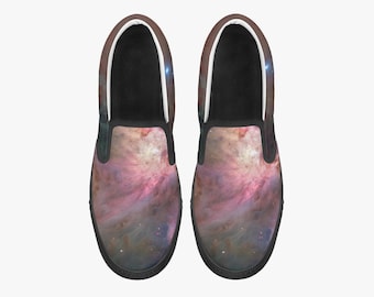 Galaxy Space Slip On Shoes, Stars Universe Men Women  Canvas Sneakers Black Low Top Casual Custom Ladies Aesthetic Designer Flat Slide On
