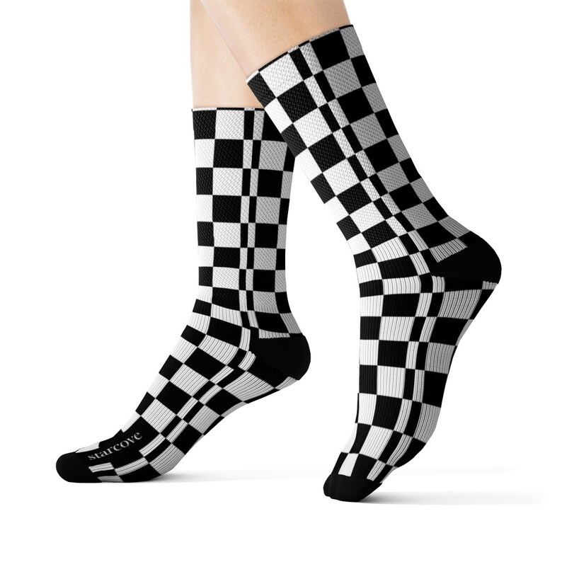 Black White Checkered Socks 3D Printed Sublimation Check - Etsy