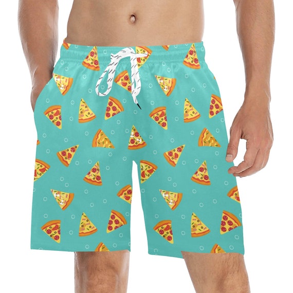 Pizza Men Mid Length Shorts Funny Food Beach Swim Trunks Front