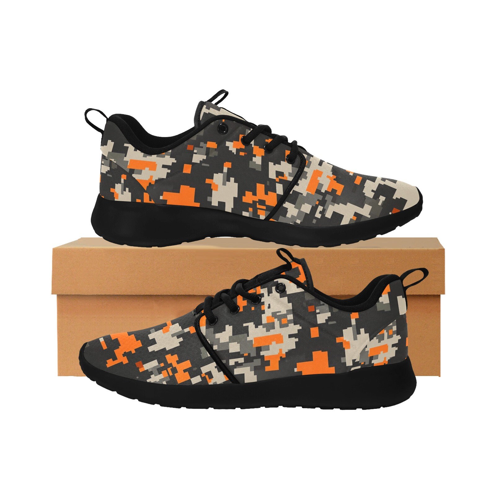 Black Orange Camo Men Sneaker, Pull Loop Camouflage Lace up  display picture 1