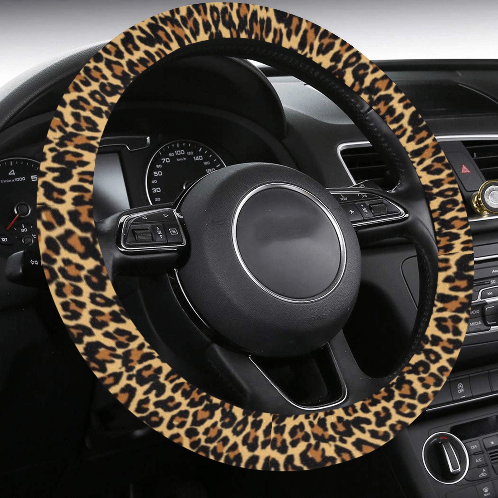 Accessoires de voiture léopard, dessous de verre de voiture léopard avec  housses de volant, housses de volant antidérapantes pour voitures  universelles, accessoires de voiture d'intérieur pour femmes et filles :  : Auto