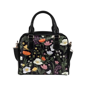 Blumen Geldbörse, Wilde Blumen Botanische Retro Muster Niedliche Kleine Schulter Zip Tasche Vegan Leder Frauen Designer Handtasche Crossbody Damen