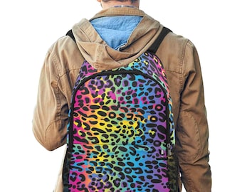 Rainbow Leopard Backpack, Cheetah Animal Print Men Women Kids Gift