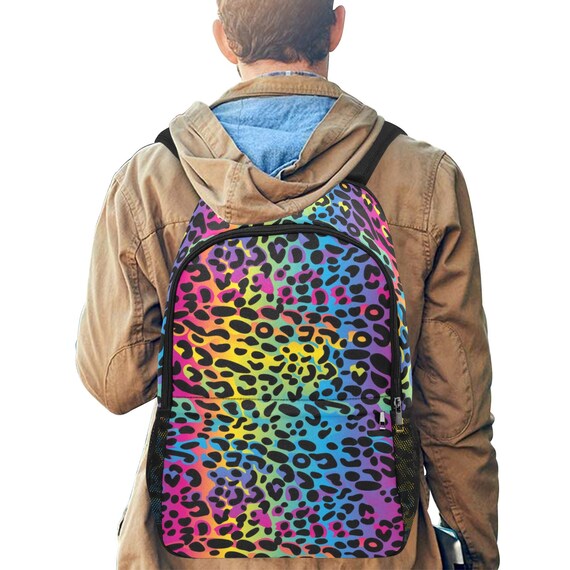 Rainbow Leopard Backpack, Cheetah Animal Print Men Women