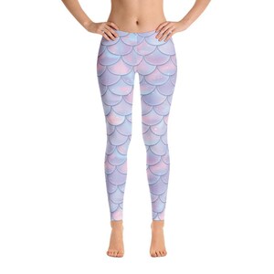 Mermaid Leggings, Dragon Scale Printed Yoga Pants Pastel Mermaid Outfit Cosplay Dance Halloween Running Costume