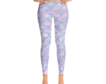 Mermaid Leggings, Dragon Scale Printed Yoga Pants Pastel Mermaid Outfit Cosplay Dance Halloween Running Costume