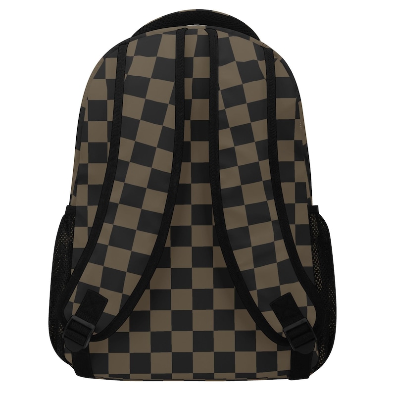 Black Brown Check Backpack, Checkered Racing Men Women Kids Books ...