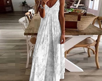 Personalized Summer Dress, Maxi Floral Boho Spaghetti Strap Sleeveless Dress,  Bachelorette Party Personalized Flowy, S-5XL Sizes - Etsy