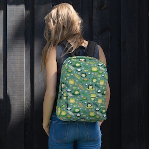 Frog Backpack, Cute Kawaii Green 15" Laptop Men Women Kids School College Waterproof Pockets Aesthetic Canvas Bag Gift