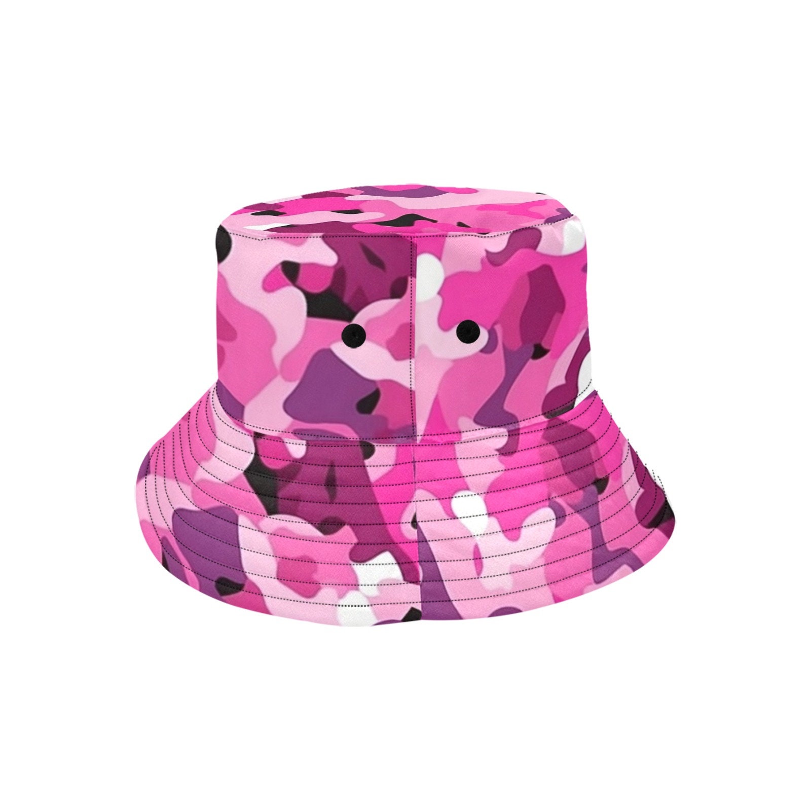 Pink Camo Bucket Hat, Camouflage Retro Vintage Summer  display picture 2
