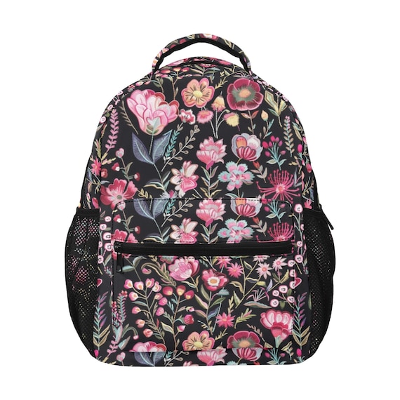 Pink Floral Backpack Flowers Botanicals Men Women Kids Gift School College Cool Waterproof Side Pockets Laptop Designer Aesthetic Bag Etsy