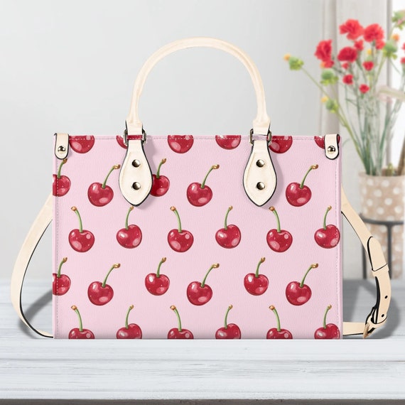 Red Cherry Pink Shoulder Purse, Fun Fruit Kawaii Crossbody
