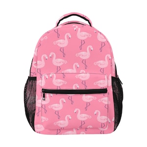 Sac à dos flamant rose, oiseau tropical hommes femmes enfants cadeau école collège cool poches latérales imperméables sac esthétique pour ordinateur portable cartable