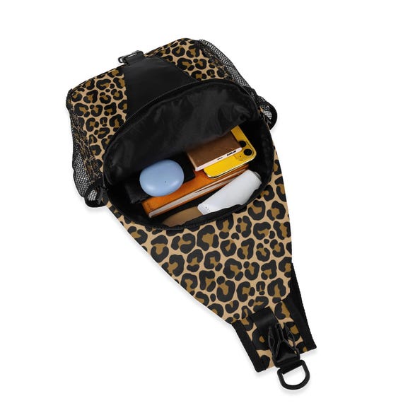 animal crossbody bags for travel Leopard Chest Crossbody Sling Bag with Adjustable Strap, Animal Print Cheetah Brown Men Women Ladies Backpack Purse Travel Shoulder Canvas