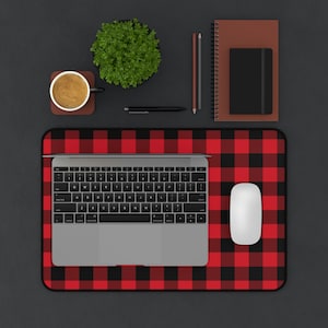Rot Schwarz Büffel Kariert Schreibtisch Matte, Karo Kariert Urlaub Groß klein breit Gaming Keyboard Maus Unikat Laptop Pad