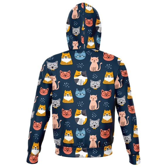 Cat Pattern Zip up Hoodie Kitten Front Zipper Pocket Men Women Adult Aesthetic Graphic Cotton Hooded Sweatshirt Etsy