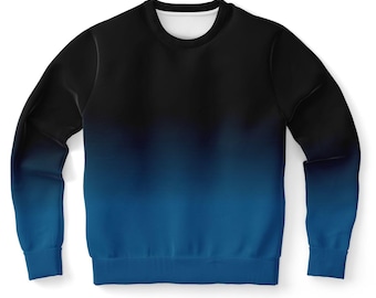 Black Blue Ombre Sweatshirt Cotton, Tie Dye Gradient Crewneck Fleece Sweater Jumper Pullover Men Women Adult Aesthetic Designer Top