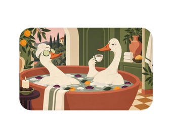 Funny Duck Bath Mat, Mediterranean Spa Memory Foam Cute Shower Bathroom Decor Non Slip Floor Large Small Washable Quick Dry Luxury Rug